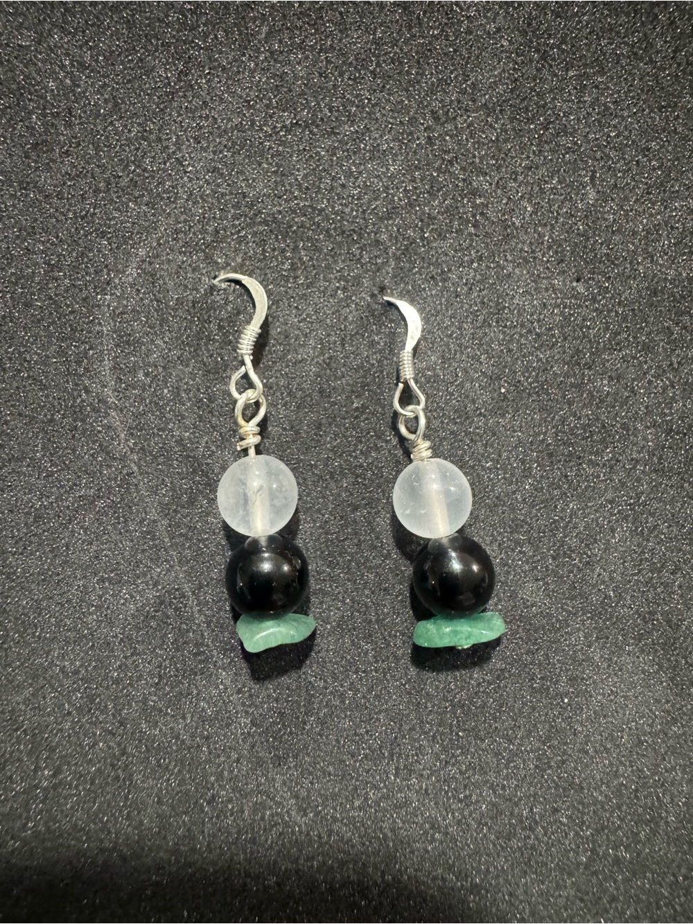 Handmade quartz, black obsidian and green adventurine Bead Drop Earrings